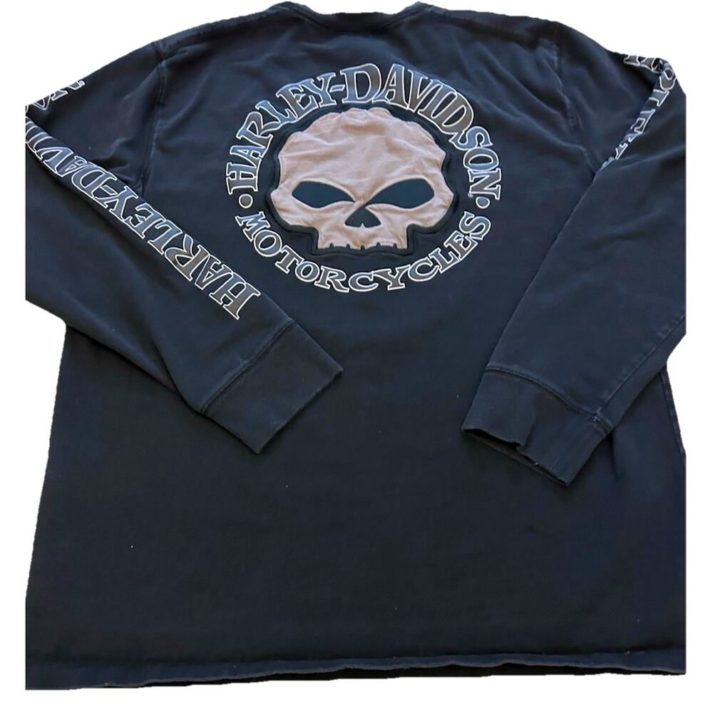 Harley Davidson Embroidered Skull Shirt Willie G Heavy Long Sleeve Stretch M-L